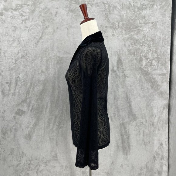 Vintage 90s Sheer Velvet Burnout Bell Sleeve V-Neck Top Hippie Goth - Picture 4 of 10